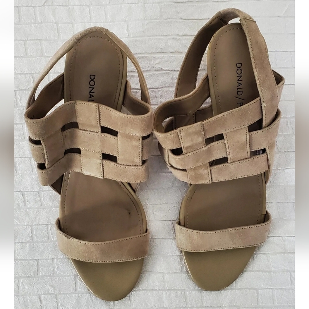 Donald J Pliner Women's Joela Beige Suede Wedge Cage Sandals Size‎ 8